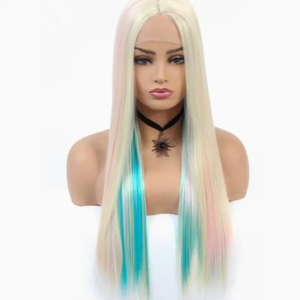 26 INCH MIXED COLOR Long Straight Lace Front Wig For Women